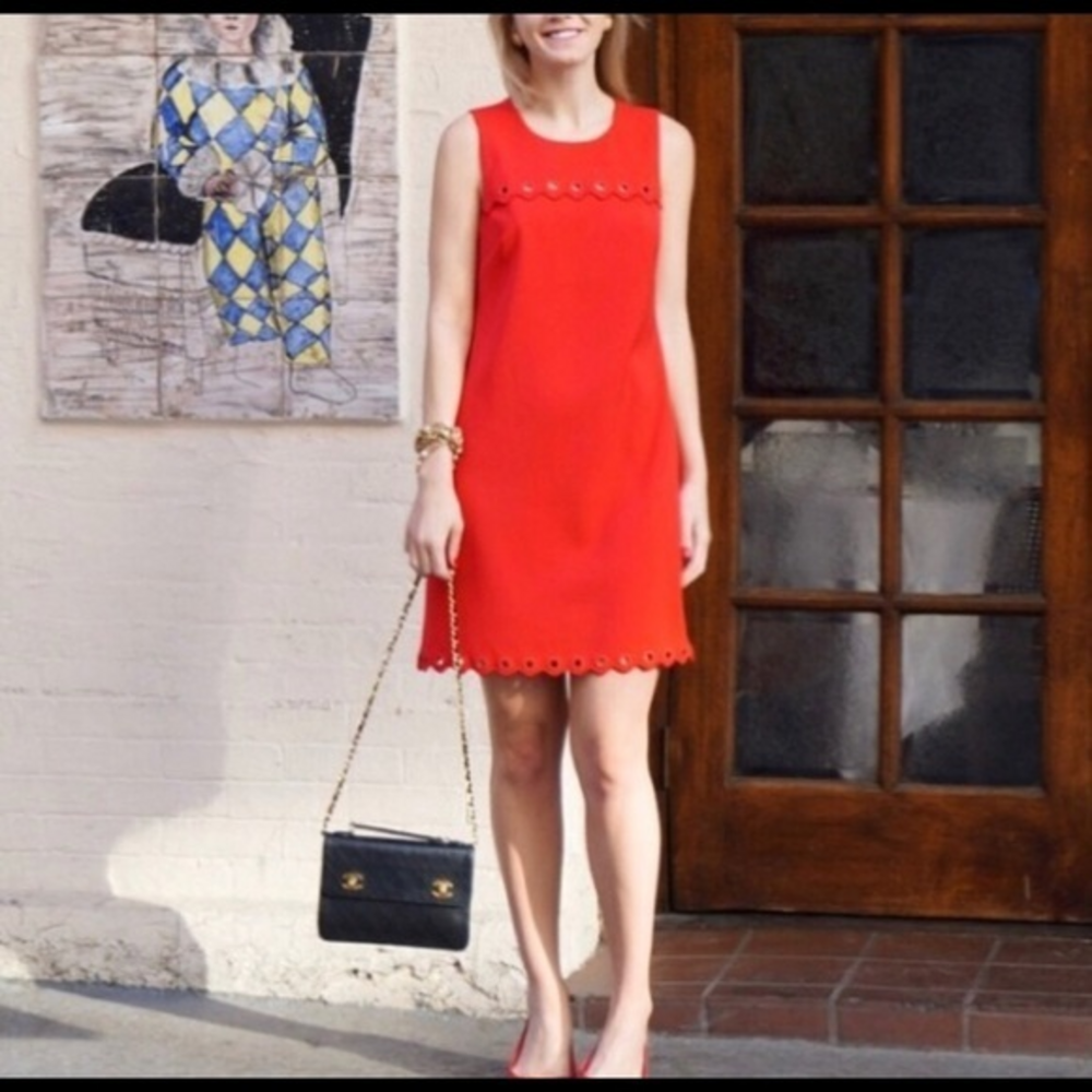 J.Crew Scalloped Red‎ Dress With Grommets Size 0
